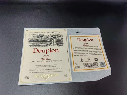 Matte de vinyle	Métal adhésif d'autocollants de label de vin pour la couleur de la bouteille CMYK